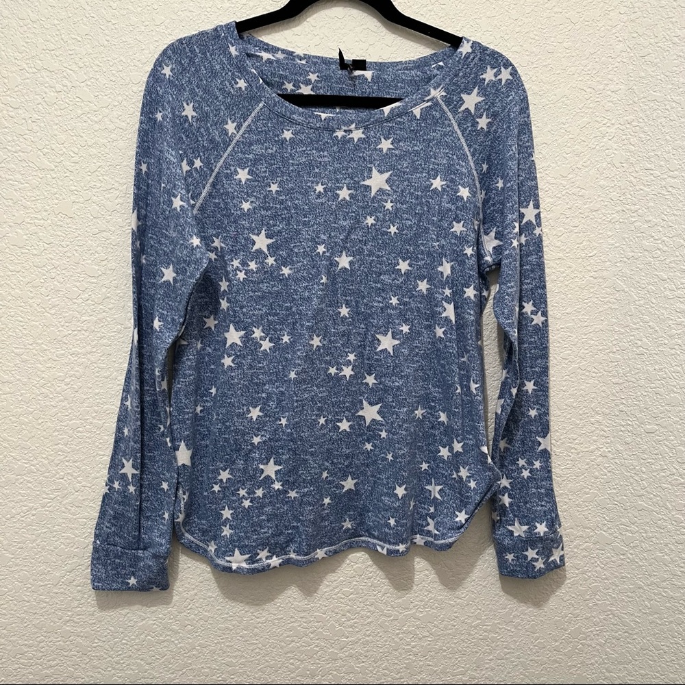 Kensie Blue White Star Print Pajama Top Shirt Long Sleeves Womens Size L - Picture 11 of 11